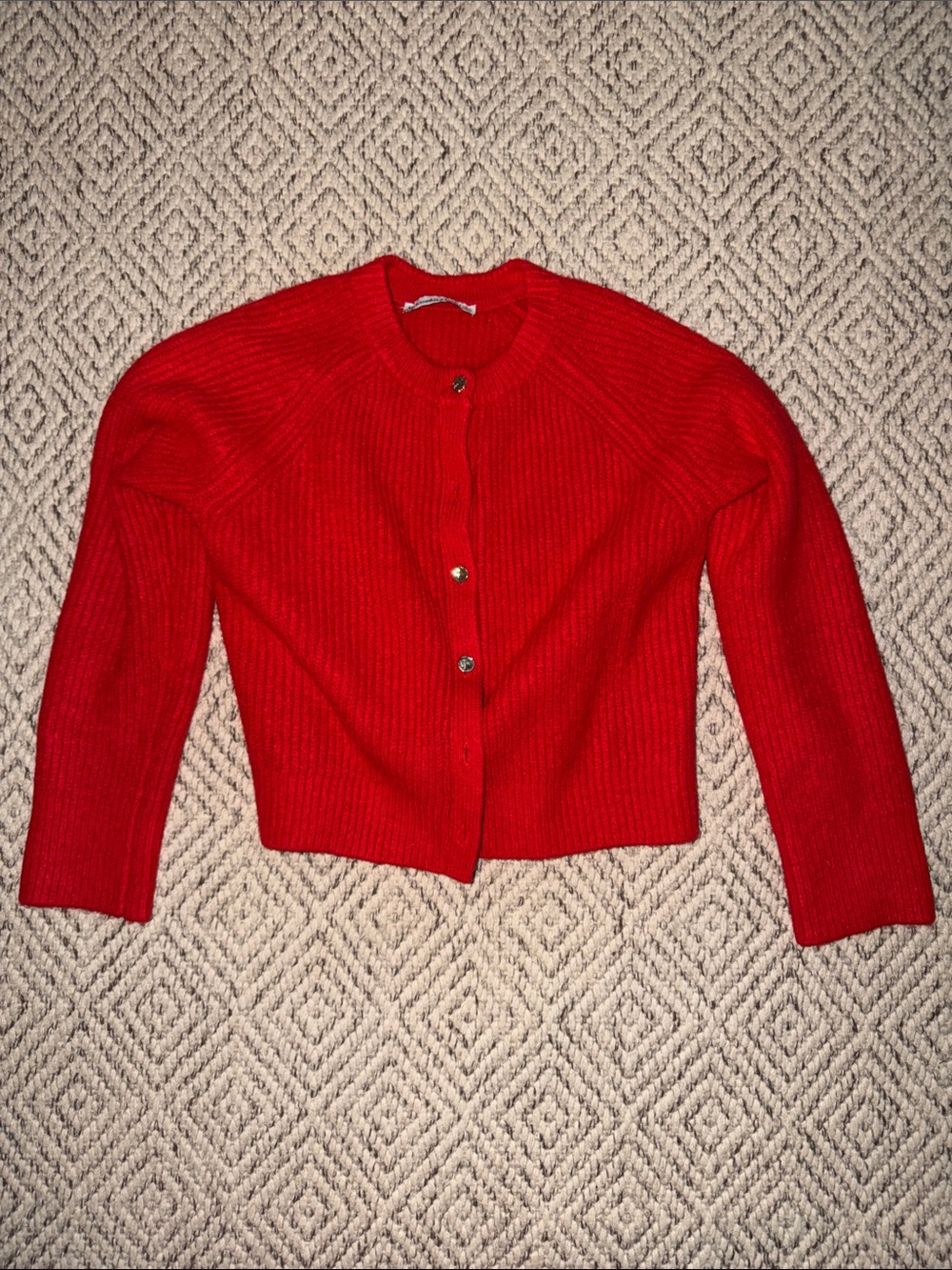 Abercrombie & Fitch Red Ribbed Button-Front Cropped Cardigan